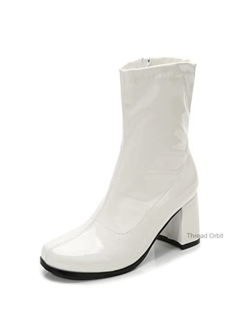 Womens Mid Calf Gogo Boots Square Toe Block Heel Zip Up Retro